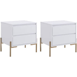 Pascal Morabito - Lot de 2 tables de chevet avec 2 tiroirs - mdf et métal - Blanc laqué et doré - korasa de