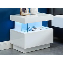 Lot de 2 tables de chevet 1 tiroir et 1 niche - Avec LEDs - MDF - Blanc laqué - FABIO II