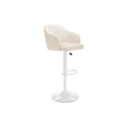 Tabouret de bar en tissu et métal - Hauteur réglable - Crème et blanc - CARSTEN