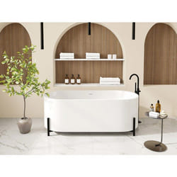 Vente-unique - Baignoire Îlot Ovale Blanche Avec Pieds Noirs - 160 X 73,5 X 59 Cm - Alonsa