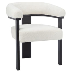 Chaise avec accoudoirs en tissu bouclette et bois d'hévéa noir - Blanc - livelia de Pascal Morabito