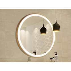 Miroir de salle de bain lumineux rond doré avec Leds - D80 cm - NUMEA
