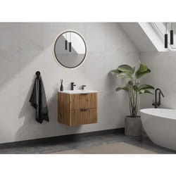 Meuble de salle de bain suspendu strié avec vasque à encastrer - Naturel clair - 60 cm - ZEVARA