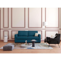 Canapé 3 places convertible express en tissu bleu - Couchage 140 cm - Matelas 14 cm DONETO