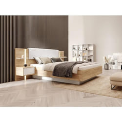 Lit avec chevets 160 x 200 cm - Avec LEDs - Coloris : Naturel et blanc - ELYNIA