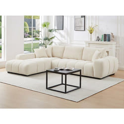 Canapé dangle gauche en tissu texturé beige BERENIA