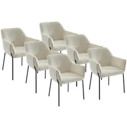 Lot de 6 chaises avec accoudoirs en tissu bouclette et métal noir - Crème - aketi de Pascal Morabito