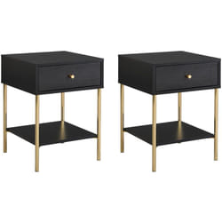 Pascal Morabito - Lot de 2 tables de chevet 1 tiroir - mdf et métal - Noir et doré - milavia de