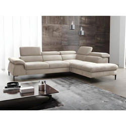 Grand canapé dangle droit convertible en velours beige SEPINA de Pascal Morabito