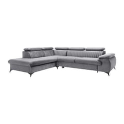 Canapé grand angle gauche convertible en velours gris clair SAMARA de Pascal Morabito