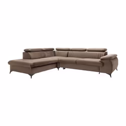 Canapé grand angle gauche convertible en velours taupe SAMARA de Pascal Morabito