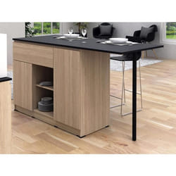 Ilot central de cuisine avec 2 portes 1 tiroir et 2 niches - Naturel et noir - TUNORI