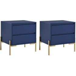 Pascal Morabito - Lot de 2 tables de chevet avec 2 tiroirs - mdf et métal - Bleu laqué et doré - korasa de