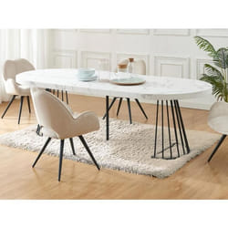 Table à manger extensible 2 à 12 personnes en MDF et acier - Effet marbre blanc et Noir - FIRELA