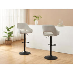 Lot de 2 tabourets de bar en velours côtelé et métal noir - Hauteur réglable - Crème - ZINEA