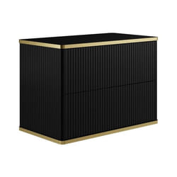 Meuble sous vasque suspendu strié liseré doré - Noir - L80 cm - KELIZA