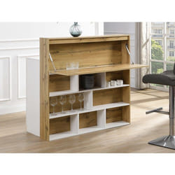 Meuble De Bar Avec 2 Portes Et 1 Tiroir En Mdf - Blanc Et Naturel - Lamonia