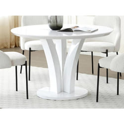Table à manger ronde 4 personnes en MDF - Blanc laqué - VIALETA