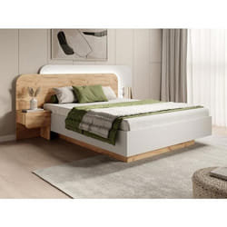 Lit avec chevets 160 x 200 cm - Avec LEDs - Coloris : Naturel et blanc - DESADO