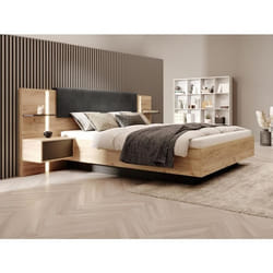 Lit avec chevets 140 x 190 cm - Avec LEDs - Coloris : Naturel et anthracite - ELYNIA