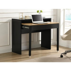 Bureau console extensible avec 2 tiroirs - Noir et naturel - LOAVIA