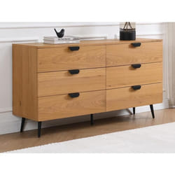 Commode 6 tiroirs - Placage chêne - Coloris : Naturel et noir - SINOLO