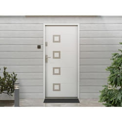 Porte dentrée en acier pleine et inox H207 x L100 cm blanc - poussant droit - TIFANA