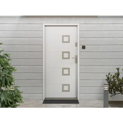 Porte dentrée en acier pleine et inox H207 x L100 cm blanc - poussant gauche - TIFANA