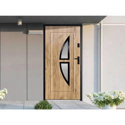 Porte dentrée en acier vitrée et inox H207 x L100 cm effet chêne - poussant gauche - COVAS