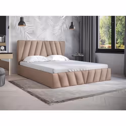 Lit coffre 160 x 200 cm - Velours - Beige + Matelas - LIDAMA de Pascal Morabito