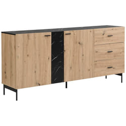Buffet avec 2 portes et 3 tiroir en mdf et métal - Naturel clair et Effet marbre noir - liomena de Pascal Morabito