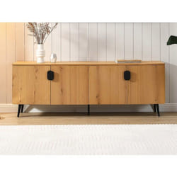 Meuble Tv Avec 4 Portes Placage Chêne Et Acier - Naturel Clair Et Noir - Sinolo