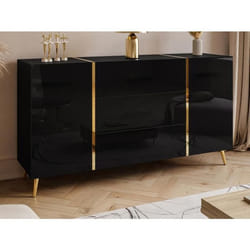 Buffet avec 2 portes et 3 tiroirs - Noir brillant et Doré - MARZIALO