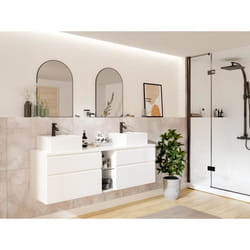 Meuble de salle de bain suspendu avec double vasque - Blanc - 150 cm - MAGDALENA II