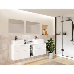 Meuble de salle de bain suspendu avec double vasque et miroirs - Blanc - L150 cm - MAGDALENA II