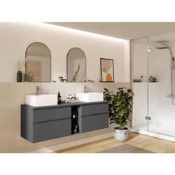 Meuble de salle de bain suspendu avec double vasque - Gris - 150 cm - MAGDALENA II