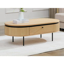 Vente-unique - Table Basse Avec 2 Tiroirs Placage Chêne Et Métal - Naturel Clair Et Noir - Cardiona