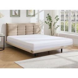 Vente-unique - Lit 180 X 200 Cm Avec Tête De Lit Capitonnée - Velours - Beige - Nisatio