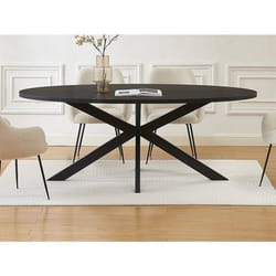 Table à manger 8 personnes placage chêne et métal - Noir - LINIOMA