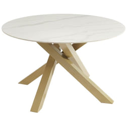 Pascal Morabito - Table à manger ronde 4 personnes en céramique et métal doré - Effet marbre blanc - lenumia de