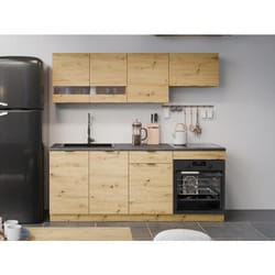 Cuisine complète - Avec plan de travail 200 cm - Naturel et Anthracite - CARMEO