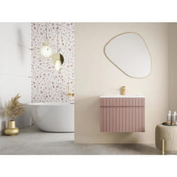 Meuble sous vasque suspendu strié rose - 60 cm - SATARA