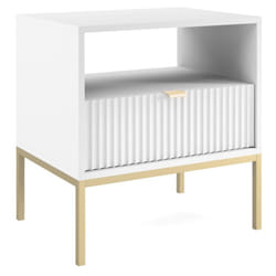 Table de chevet 1 tiroir et 1 niche - Blanc et doré - LIOUBA II de Pascal Morabito