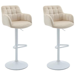 Pascal Morabito - Lot de 2 tabourets de bar en velours et métal blanc - Hauteur réglable - Crème - pega de