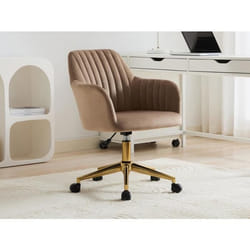 Chaise de bureau - Velours - Beige et doré - Hauteur réglable - ELEANA