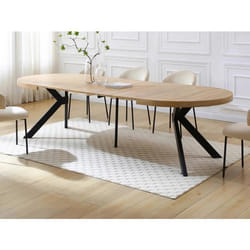 Table à manger extensible 6 à 12 couverts en MDF et acier - Naturel clair et Noir - KOMONI