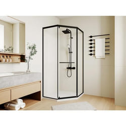 Paroi de douche pentagonale avec receveur - 90 x 90 x 195 cm - Noir mat - CRISTELIO