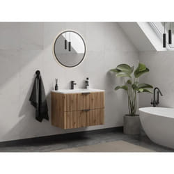 Meuble de salle de bain suspendu strié avec vasque à encastrer - Naturel clair - 80 cm - ZEVARA