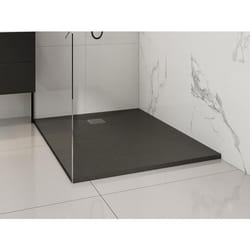 Receveur de douche extra plat à poser ou à encastrer recoupable en résine SMC avec siphon - Noir - 120 x 90 cm - MIRNOSA