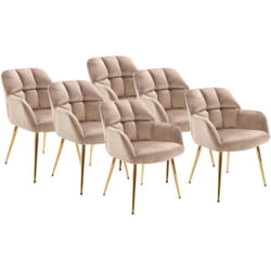 Lot de 6 chaises avec accoudoirs - Velours et métal doré - Beige - PEGA de PASCAL MORABITO